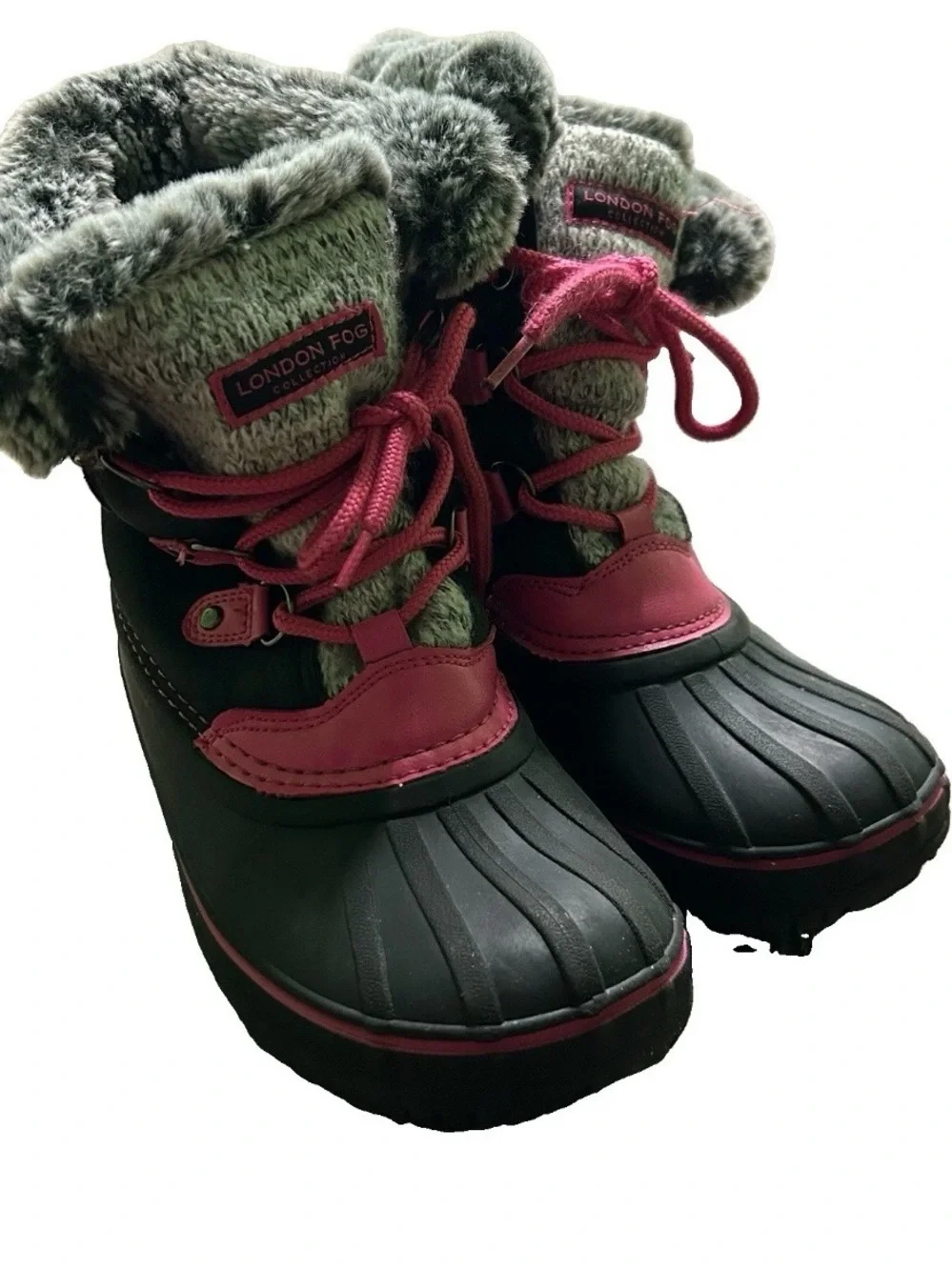 Girl’s London Fog Grey Pink Waterproof Winter Boots Size 4